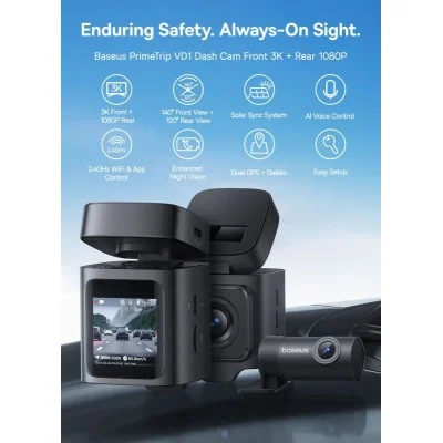 Baseus PrimeTrip VD1 Dash Cam 3K+1080p &ndash; Black